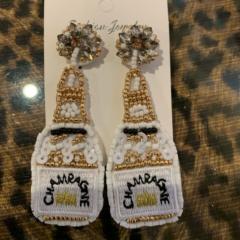 White Champagne beaded earrings.